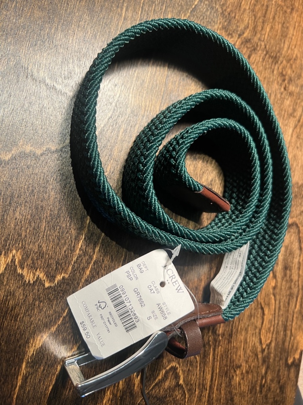 Awesome 😎 J. Crew Men's Teal Braided Belt with Brown Leather Trim NEW W Tag 🏷️ - Picture 5 of 9